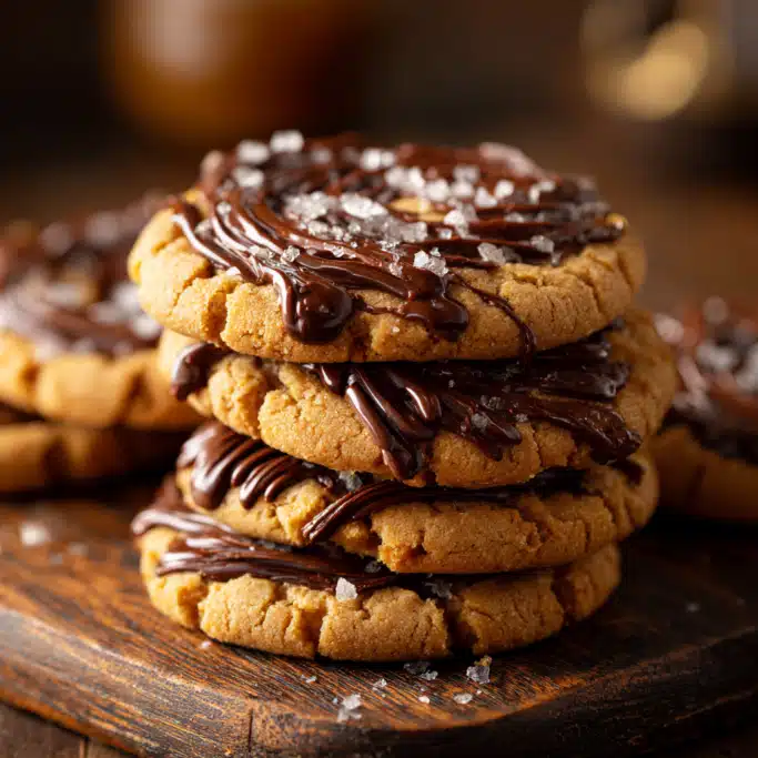Salted Chocolate Drizzled Peanut Butter Cookies