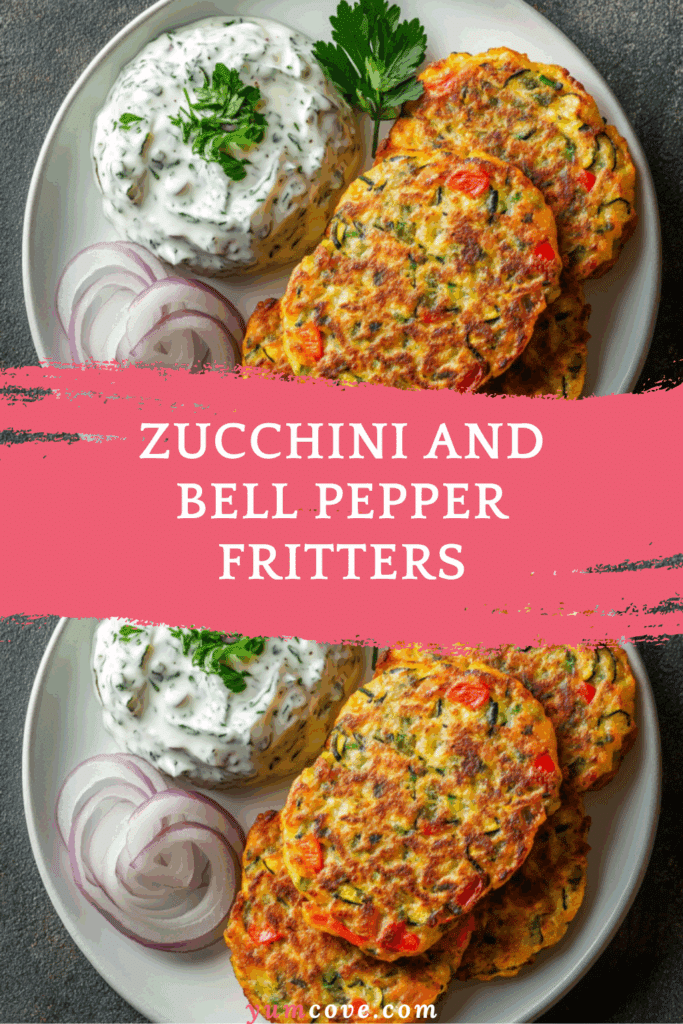 Zucchini and Bell Pepper Fritters with Herb Yogurt Dip