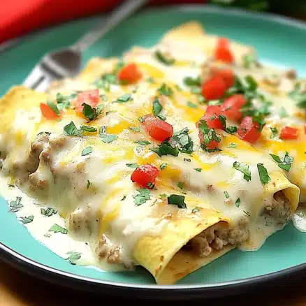 Creamy Beef Enchiladas with Melted Cheese