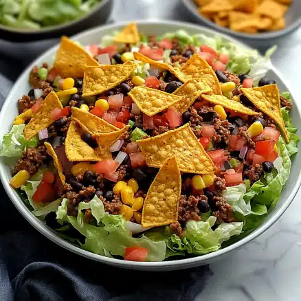 Layered Taco Salad with Crunchy Tortilla