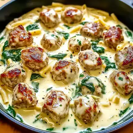 Creamy Spinach Meatball Pasta