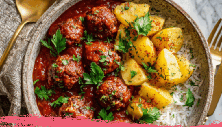 Dawood Basha (Lebanese Meatballs with Potatoes & Rice)