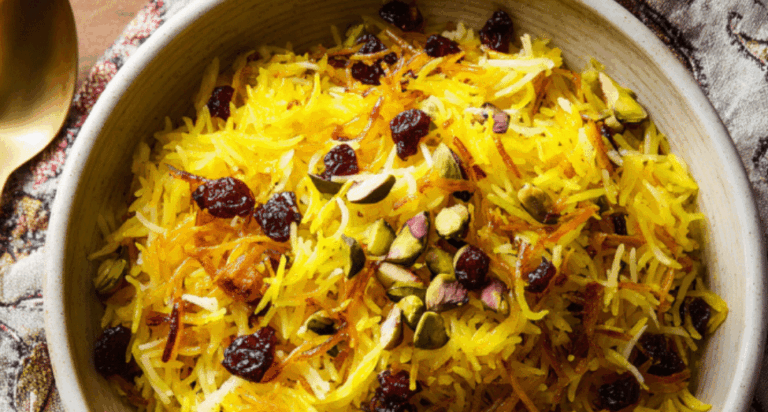 Persian Saffron Rice with Barberries & Pistachios (Zereshk Polo)