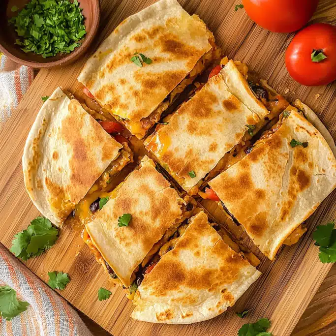 Crispy Sheet Pan Quesadillas with Peppers & Black Beans