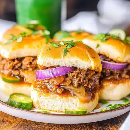 Sloppy Joe Sliders with Pickled Jalapeños & Red Onion