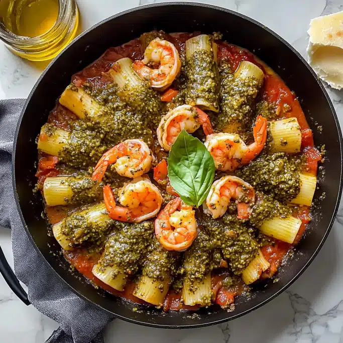 Shrimp Pesto Rigatoni Bake
