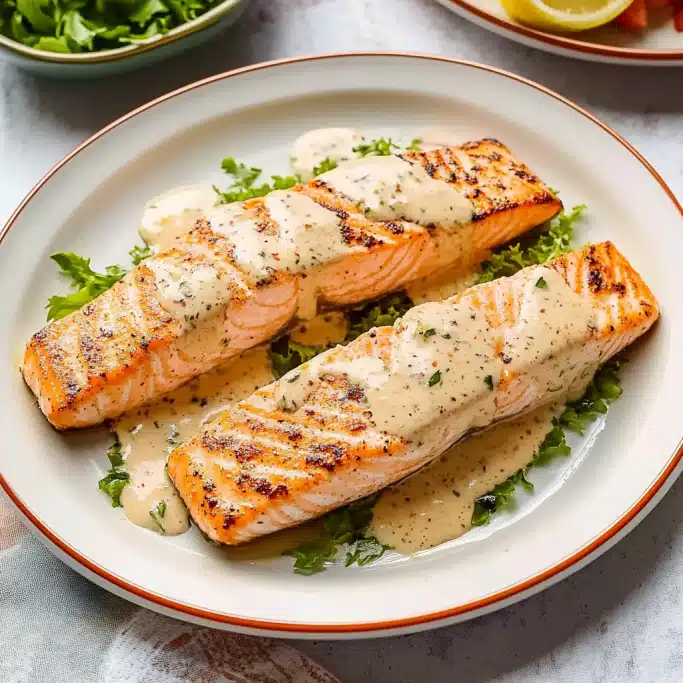 Creamy Garlic Grilled Salmon