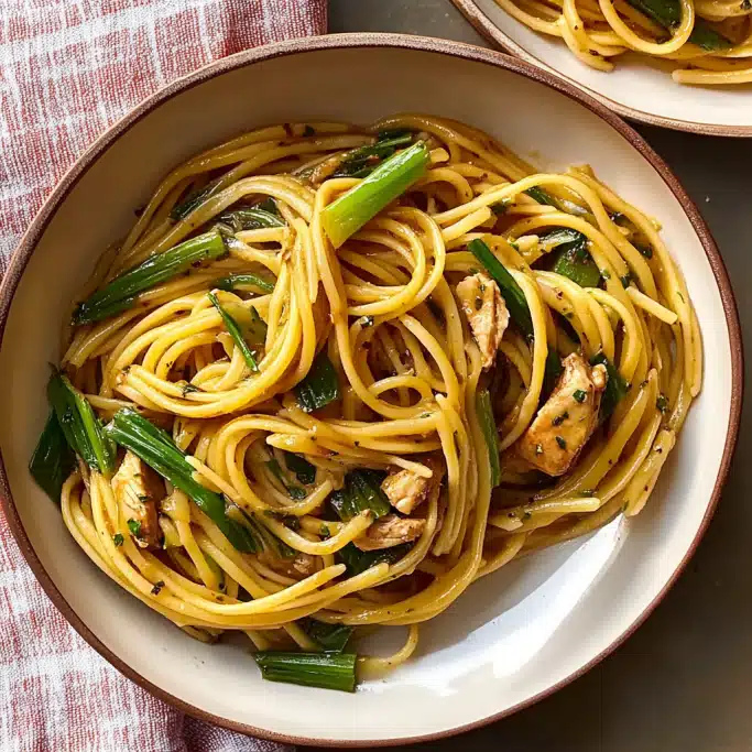 Garlic Chicken Scallion Spaghetti