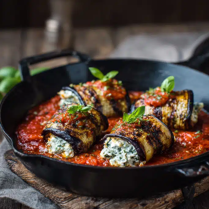 Grilled Eggplant Rollatini with Ricotta & Basil