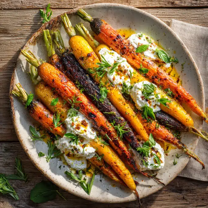 Roasted Rainbow Carrots with Whipped Ricotta and Herbs