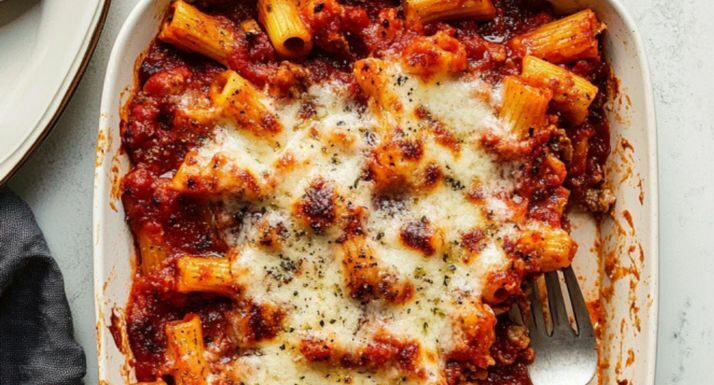 Cheesy Baked Rigatoni with Meat Sauce