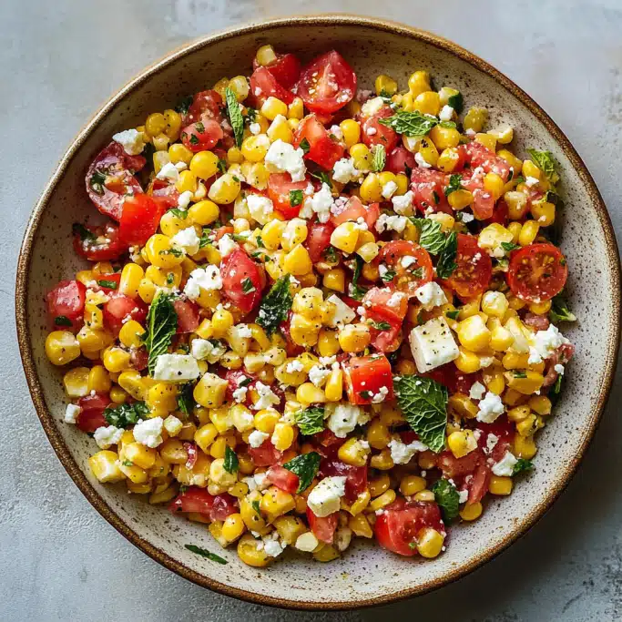 Fresh Corn, Tomato, and Feta Salad with Mint