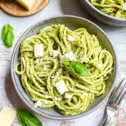 Creamy Basil Pesto Spaghetti with Feta