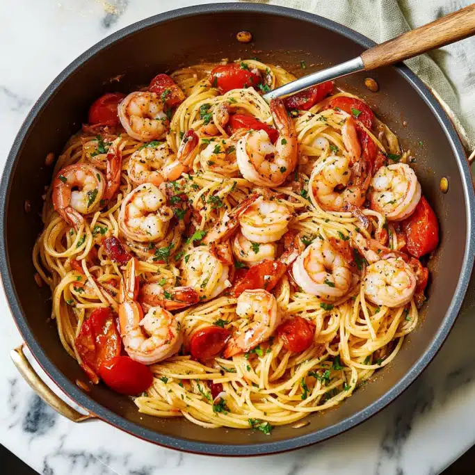 Garlic Butter Shrimp Pasta with Cherry Tomatoes
