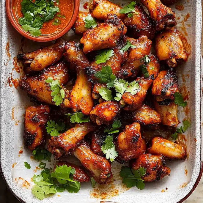 Spicy Baked Chicken Wings with Cilantro and Smoky Chili Glaze