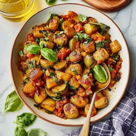 Sautéed Baby Potatoes with Tomatoes and Fresh Basil