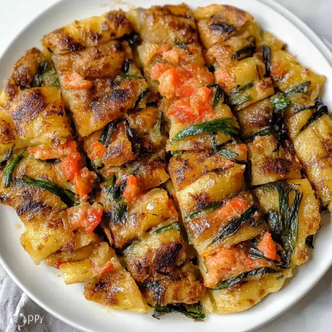 Crispy Korean‑Style Potato and Scallion Pancakes with Kimchi