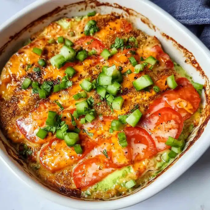 Cheesy Tomato and Green Pepper Baked Egg Casserole