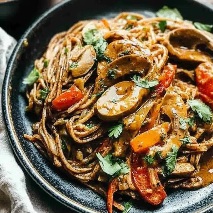 Creamy Mushroom and Bell Pepper Spaghetti in Herb Sauce