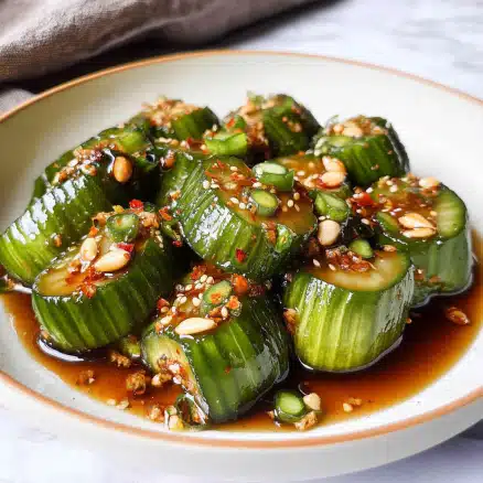 Spicy Soy‑Marinated Cucumber Salad with Sesame and Pine Nuts