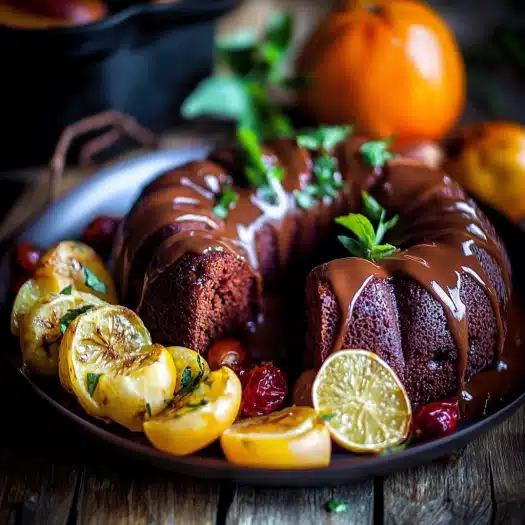 Moist Chocolate Persimmon Bundt Cake with a Zesty Citrus Glaze