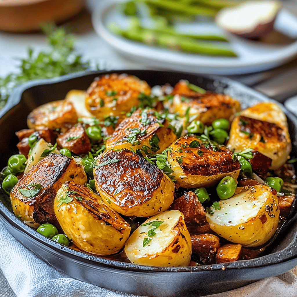 Crispy Skillet Potatoes with Peas and Fresh Herbs – A Rustic Side Dish That’s Crispy, Flavorful, and Perfect for Any Dinner Table