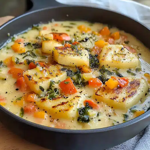 Creamy Potato and Vegetable Stew with Pan-Seared Herb Dumplings