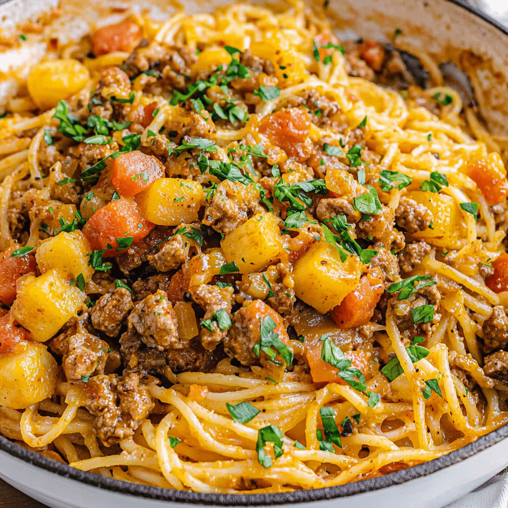 Filipino-Style Spaghetti with Ground Beef and Hotdogs