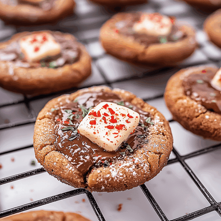 Peppermint Bark Chocolate Thumbprint Cookies with Melted Chocolate Centers and Festive Candy Topping