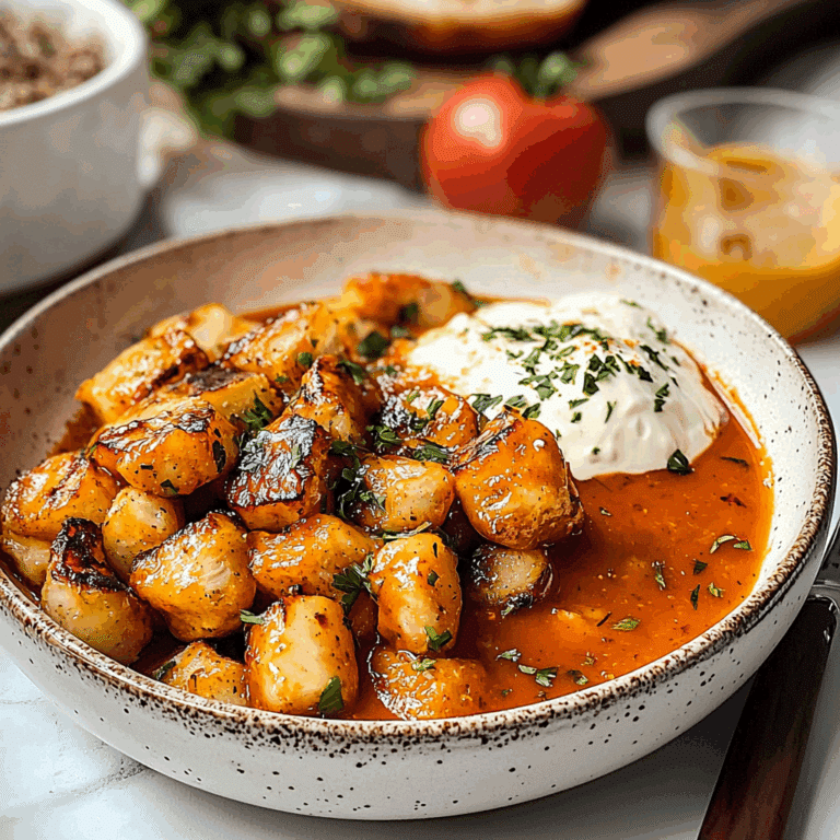 Crispy Potatoes in Spiced Tomato Sauce with Sour Cream – A Comforting Vegetarian Dish with Bold Flavors and Creamy Contrast