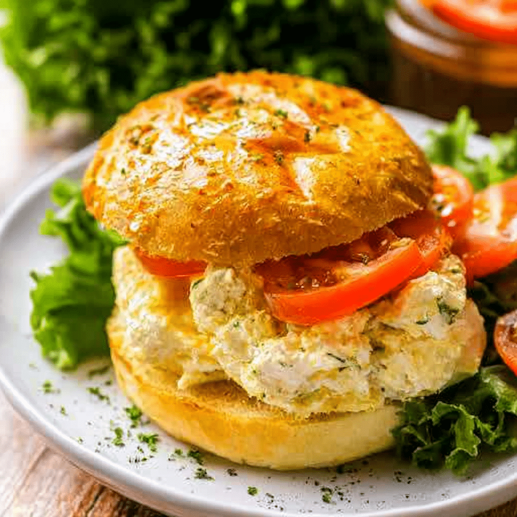 Creamy Chicken Salad Sandwich with Fresh Tomatoes