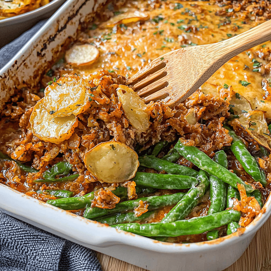 Ground Beef and Potato Casserole with Green Beans
