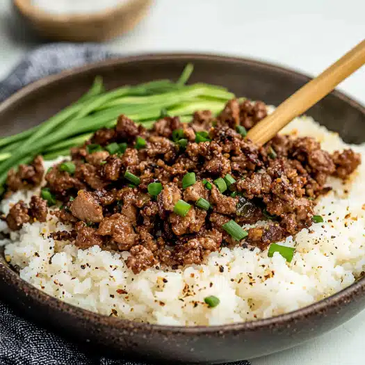 Korean-Style Ground Beef Bowl with Steamed Rice
