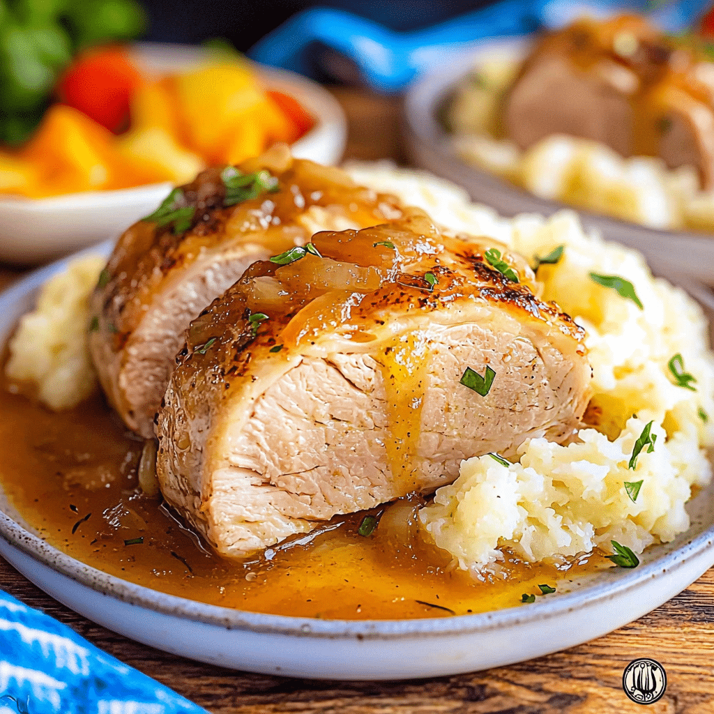 Herb-Crusted Pork Tenderloin with Onion Gravy