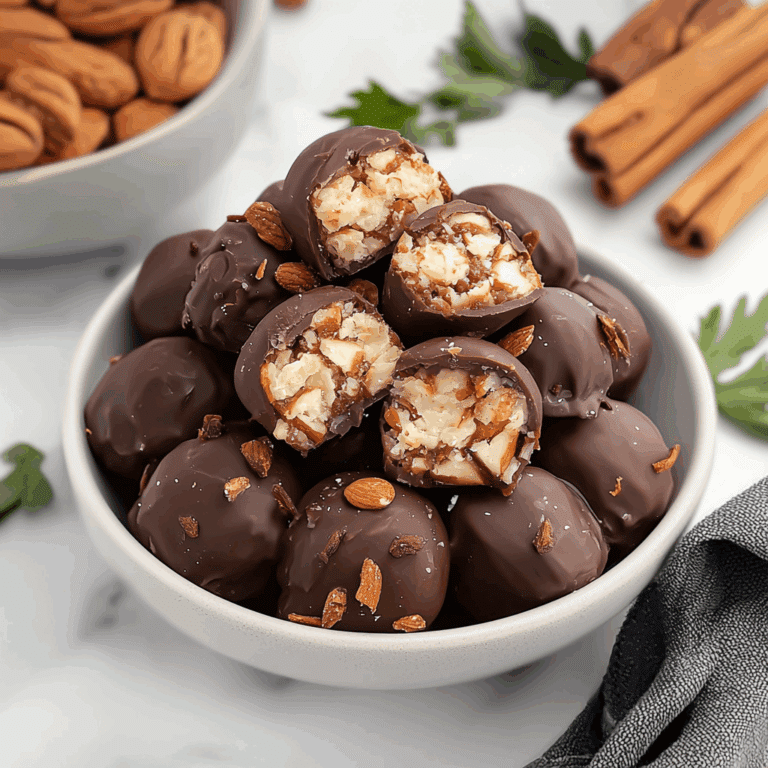 Dark Chocolate Almond Joy Truffles Filled with Toasted Almonds and Coconut