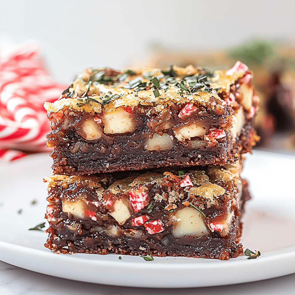 Chocolate Peppermint Macadamia Cookie Bars with a Fudgy Center and Buttery Crunch