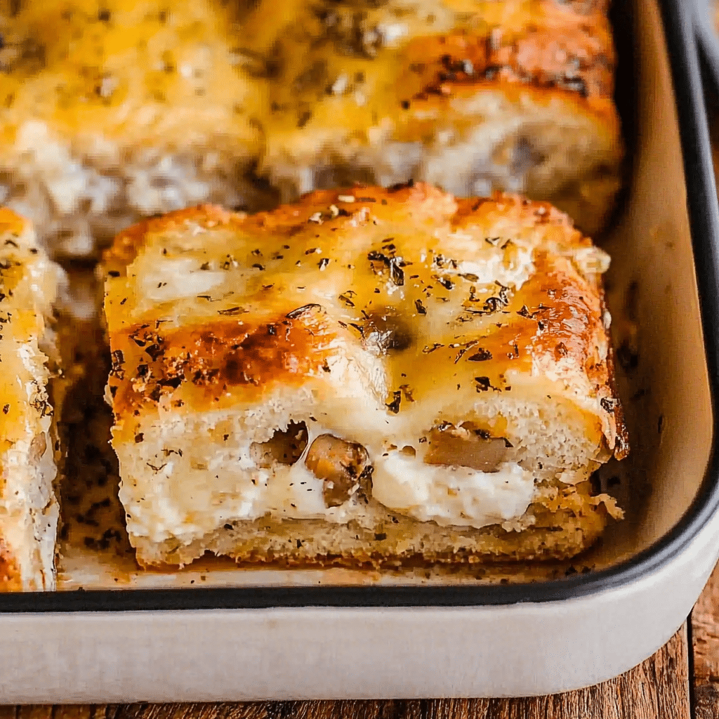 Cheesy Mushroom Stuffed Bread Squares