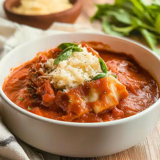 Homestyle Lasagna Soup with Fresh Basil and Parmesan: A Comforting Bowl of Classic Italian Flavors in Soup Form