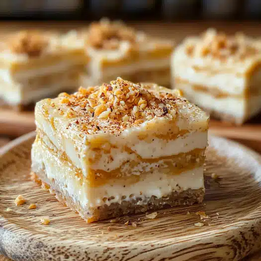Layered Walnut and Cream Custard Squares
