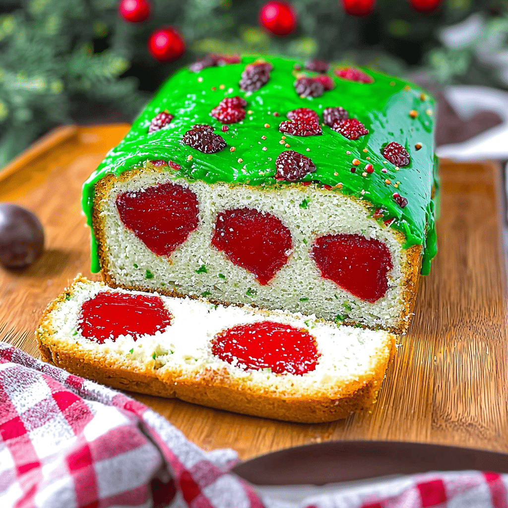 Surprise Heart Holiday Loaf Cake – Festive Pound Cake with Hidden Red Heart Center and Green Icing
