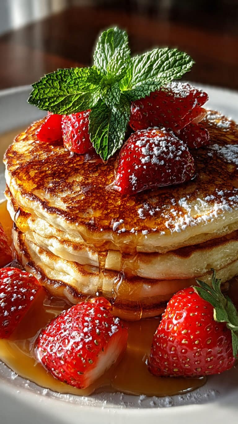 Fluffy Pancakes with Strawberries