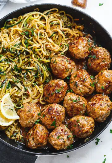 Lemon Herb Chicken Meatballs with Zoodles