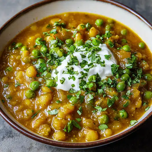 Vegan Potato and Pea Curry with Fresh Herbs