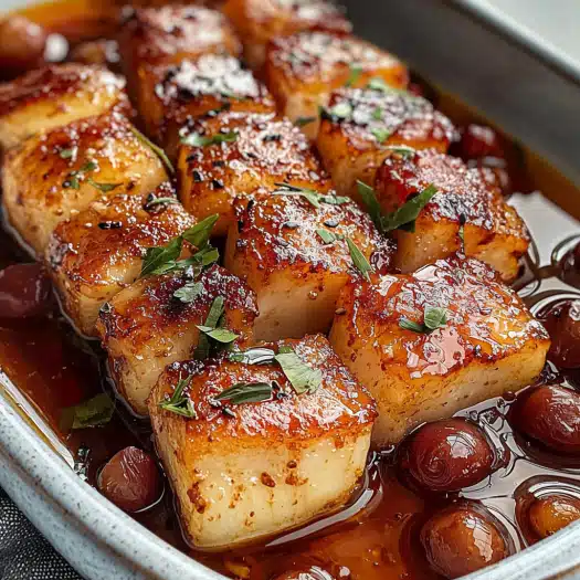 Glazed Paneer with Spiced Grape Reduction