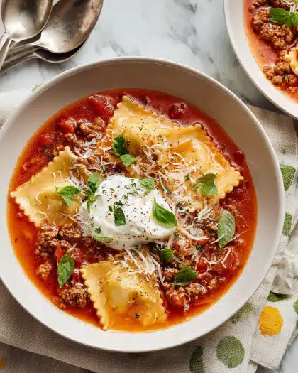 Ravioli Soup with Tomato and Herbs