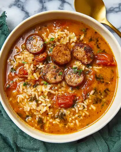 Hearty Sausage and Tomato Rice Soup