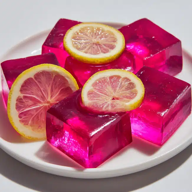 Pink Gelatin Cubes with Lemon Slices