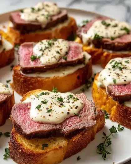 Steak Crostini with Cream Sauce