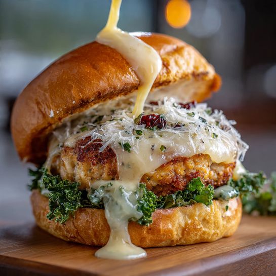 Garlic Parmesan Chicken Burger: Creamy White Savory Indulgence - Recipe Image