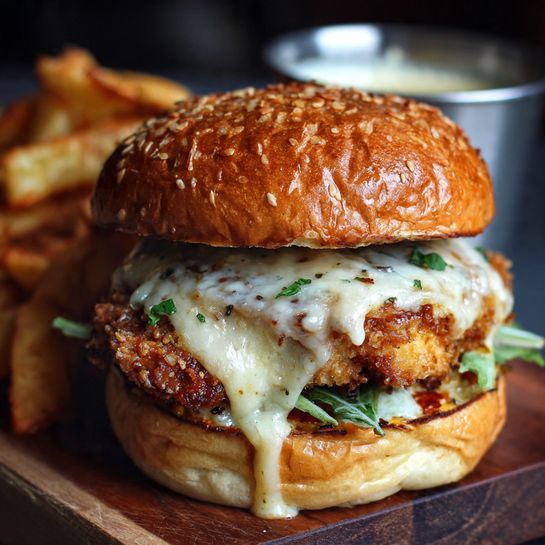 Garlic Parmesan Chicken Burger: Creamy White Savory Indulgence - Recipe Image